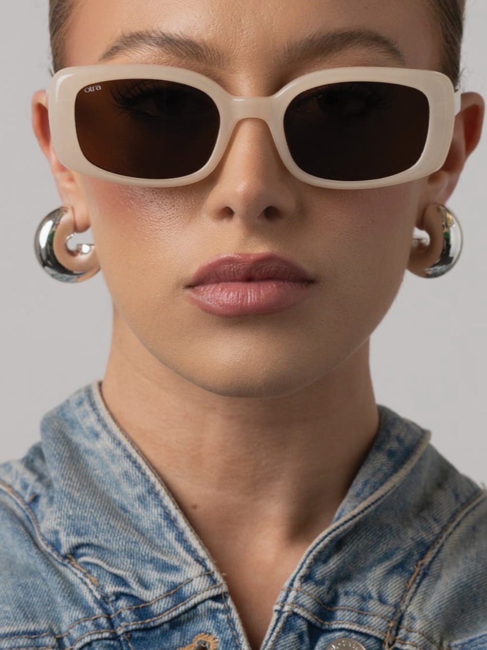 Otra daisy plastic sunglasses frosted ivory frames brown lens 100% UV protection